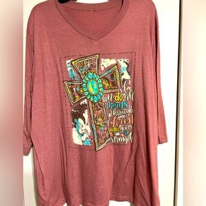 Women's  2X Love in Faith 3/4 sleeve Graphic Top